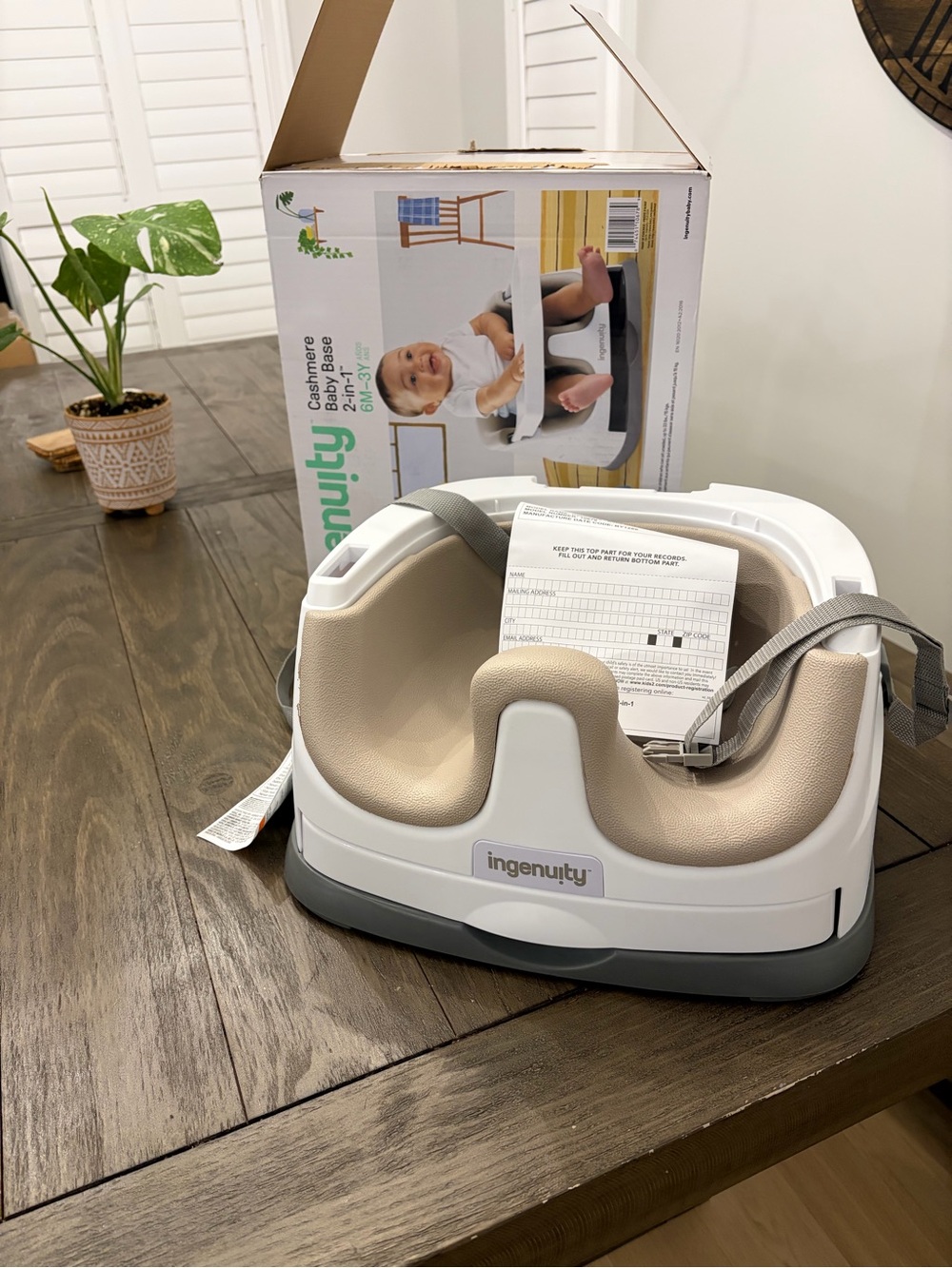 Ingenuity Tan Baby Booster Seat with Safety Straps